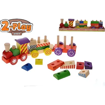 Dřevěná hračka Vláček + 2 vagóny dřevěný s kostkami 33 cm
