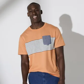 Pánské tričko Pruhované tričko s krátkými rukávy meruňková 137/146