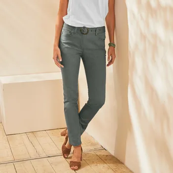 Dámské kalhoty Rovné kalhoty s páskem pro postavu 150 až 155 cm bronzová 50