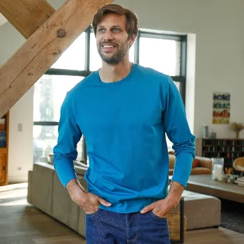 Pánské tričko Sada 3 triček s kulatým výstřihem a dlouhými rukávy modrá+kaštanová+šedá 77/86 (S)