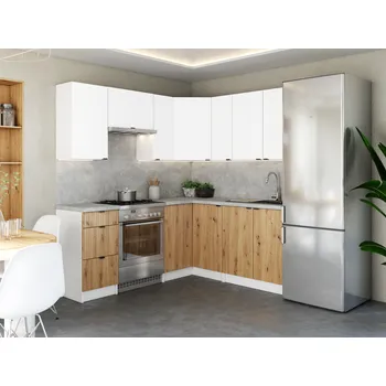 Kuchyňská skříňka Rohová kuchyňská linka LAMIA 190x170cm Bílá + dub artisan