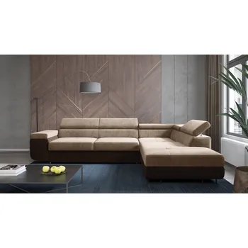 Sedací souprava Rohová rozkládací sedačka ALDI béžová-tmavěhnědá - SAWANA 17 + SAWANA 16