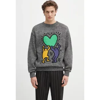 Pánský svetr Vlněný svetr Wacko Maria x Keith Haring pánský, šedá barva, KH.WM.KN03, M, 90X