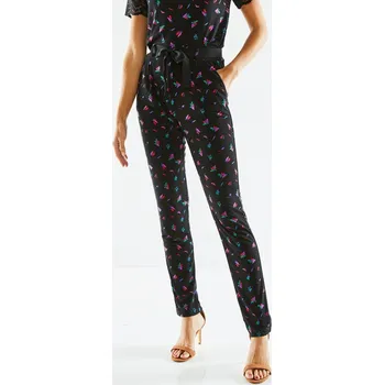 Dámské kalhoty Rovné kalhoty s potiskem černá/vícebarevná 42/44