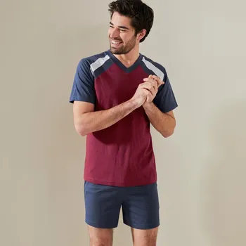 Pánské oblečení Sada 2 trojbarevných pyžam se šortkami nám.modrá/bordó 107/116 (XL)