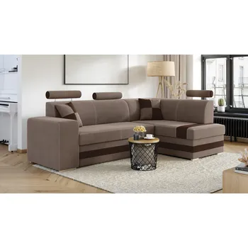 Sedací souprava Rohová rozkládací sedačka VEIRA béžová-tmavěhnědá