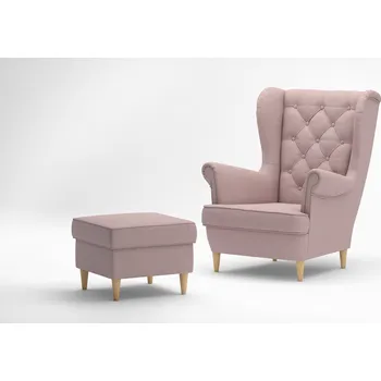 Křeslo Křeslo ušák KING III Růžový - MALMO 61 + taburet