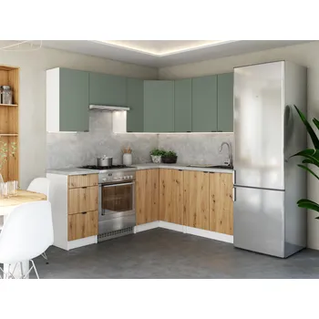 Kuchyňská skříňka Rohová kuchyňská linka LAMIA 190x170cm Olive + dub artisan