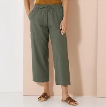 Dámské kalhoty Široké 7/8 kalhoty ze směsi bavlny a lnu bronzová 36