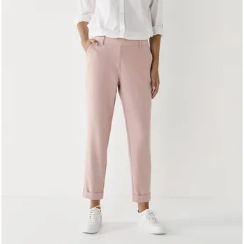 Dámské kalhoty Jednobarevné úzké 7/8 keprové kalhoty šedorůžová 52