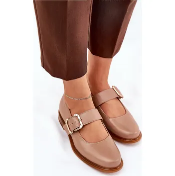 Dámské polobotky Kožené Polobotky Dámské S Přezkou Laura Messi 2980 Barva: Béžová, Velikost: 36