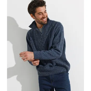 Pánský svetr Pulovr s irským vzorem a stojáčkem na zip modrá žíhaná 127/136 (3XL)