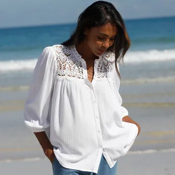 Dámská halenka Halenka na knoflíčky s macramé a volánkem bílá 36