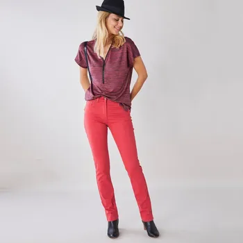 Úzké jednobarevné dlouhé kalhoty korálová 48