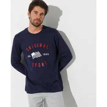 Pánské oblečení Pyžamové tričko s dlouhými rukávy a potiskem námořnická modrá 137/146 (4XL)