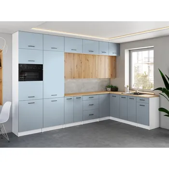 Kuchyňská skříňka Rohová kuchyňská linka WERIA 330x210cm Denim + dub artisan