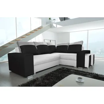 Sedací souprava Rohová rozkládací sedačka MADRYT bílá-černá - SAWANA 00 + SAWANA 14