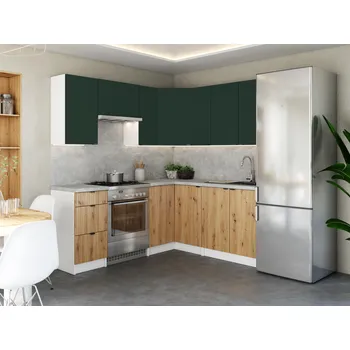 Kuchyňská skříňka Rohová kuchyňská linka LAMIA 190x170cm Green + dub artisan