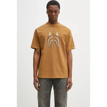 Bavlněné tričko A Bathing Ape Garment Dye Shark Relaxed Fit, M, hnědá, 82X
