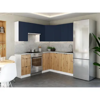 Kuchyňská skříňka Rohová kuchyňská linka LAMIA 190x170cm Marine blue + dub artisan