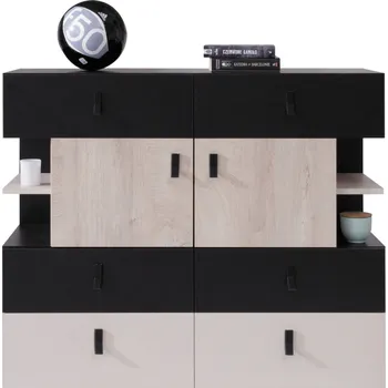 Dětská skříň Komoda PLANET PL8 Černá + dub + béžová