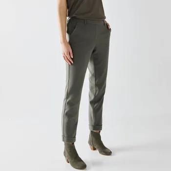 Dámské kalhoty Jednobarevné úzké 7/8 keprové kalhoty khaki 36