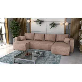 Sedací souprava Rozkládací sedací souprava FIRE U hnědá - LINCOLN 17 - Manšestrová látka