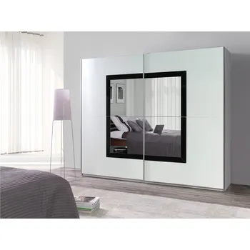 Šatní skříň Šatní skříň LUX 31 bílá / černý lesk / zrcadla