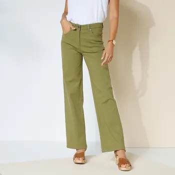 Dámské kalhoty Široké strečové kalhoty, pro vyšší postavu olivová 48