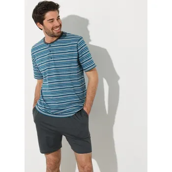 Pánské kraťasy Pruhované pyžamo se šortkami a výstřihem na knoflíčky hnědošedá/tyrkysová 117/126 (XXL)