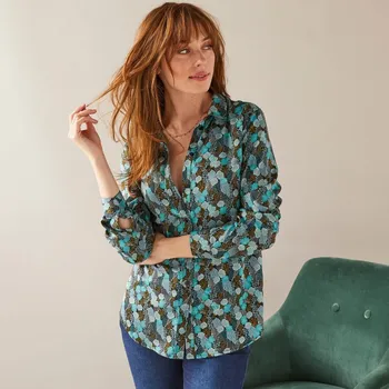 Dámská halenka Košilová halenka s minimalistickým vzorem z recyklovaného polyesteru černá/zelená 44