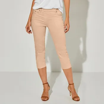 Dámské kalhoty Strečové 3/4 kalhoty v členitém střihu písková 52