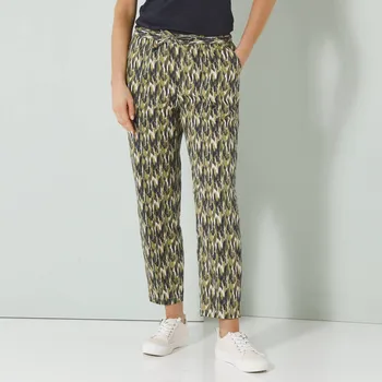 Dámské kalhoty 7/8 kalhoty mom s potiskem, bavlna béžová/khaki 50