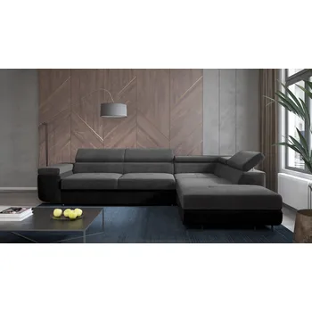 Sedací souprava Rohová rozkládací sedačka ALDI tmavěšedá-černá - SAWANA 96 + SAWANA 14