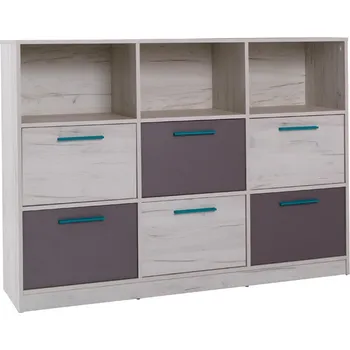 Dětská skříň Komoda REST R13 dub craft bílá / šedá