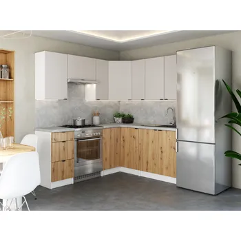 Kuchyňská skříňka Rohová kuchyňská linka LAMIA 190x170cm Kamenný + dub artisan