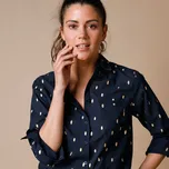 Košile s rukávy na ohrnutí a se zlatým potiskem námořnická modrá/zlatá 44