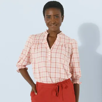 Dámská halenka Kostkovaná halenka s rukávy k loktům korálová 46