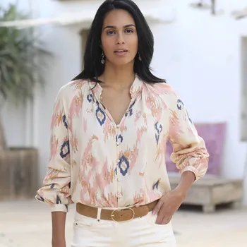 Dámská halenka Košilová halenka s potiskem béžová/růžová 36