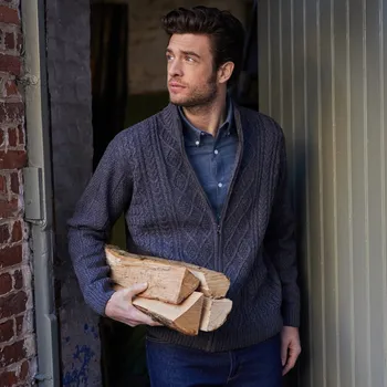 Pánský svetr Svetr s irským vzorem a zipovým zapínáním antracitová 78/86 (S)