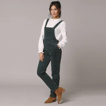 Dámské kalhoty Manšestrové kalhoty s laclem tmavě zelená 46