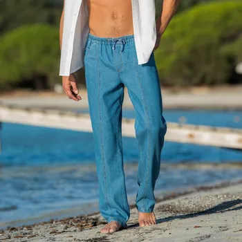 Dámské kalhoty Kalhoty s pružným pasem, z lehkého denimu sepraná modrá 50