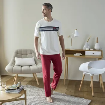 Pánské pyžamo Pyžamové pruhované tričko s krátkými rukávy režná 117/126 (XXL)