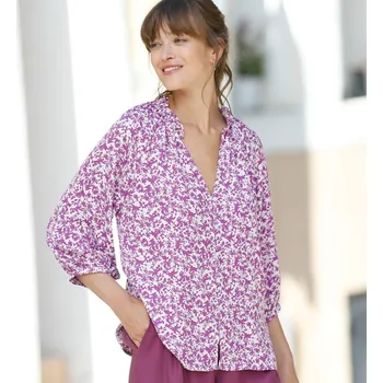 Dámská halenka Košilová halenka s potiskem, recyklovaný polyester režná/purpurová 44