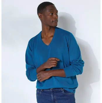 Pánský svetr Pulovr s výstřihem do V, 100% akryl petrolejová 117/126