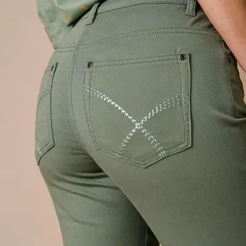 Dámské kalhoty Tvarující rovné kalhoty s 5 kapsami mechově zelená 44