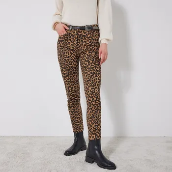 Dámské kalhoty Úzké 7/8 kalhoty s potiskem zvířecí srsti černá/karamelová 36