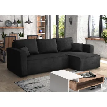 Sedací souprava Rohová rozkládací sedačka FIRE - černá - manšestr - LINCOLN 100