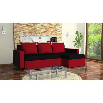 Sedací souprava Rohová rozkládací sedačka LAREDO černo-červená
