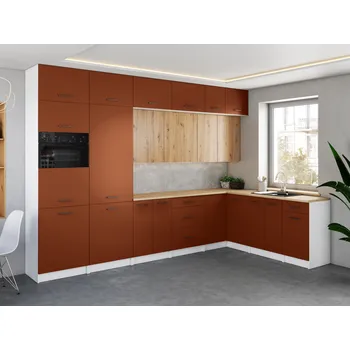 Kuchyňská skříňka Rohová kuchyňská linka WERIA 330x210cm Brick + dub artisan